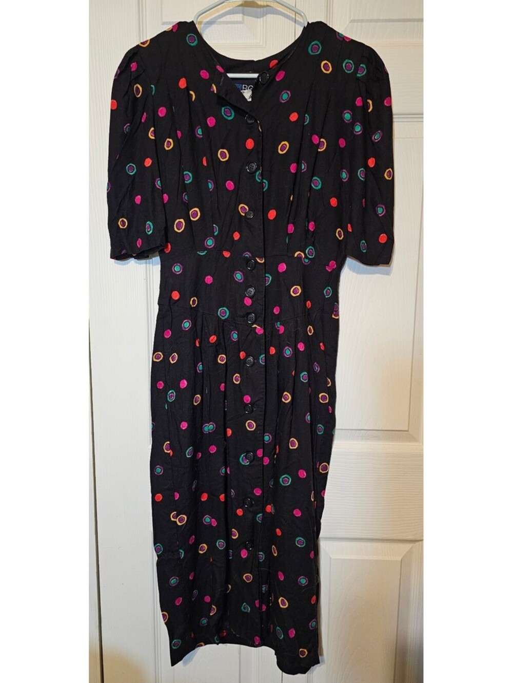 Vintage Black Rainbow Polka Dot Dress